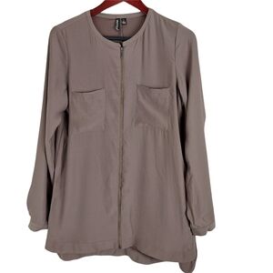 Valette Brown Silky Light Weight Layering Jacket or Tunic Zip Front Pockets EUC.